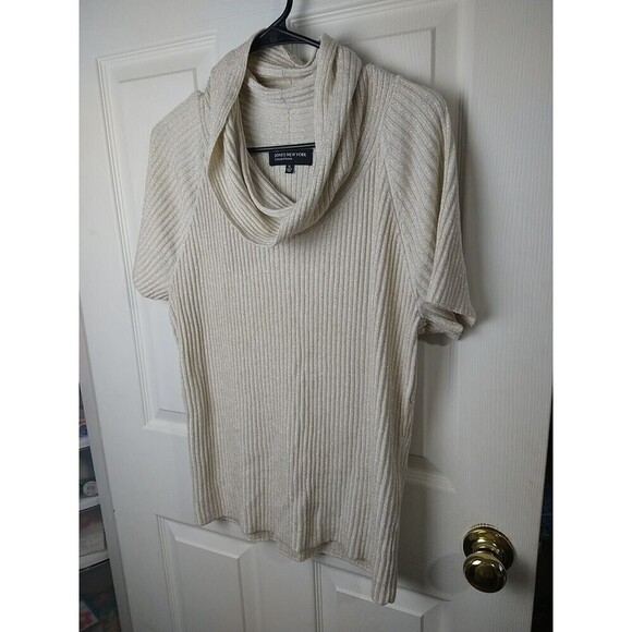 Jones New York Creme Gold Sparkle Knit Shirt Sleeve Cowl Neck Sweater. Size XL - Picture 6 of 10